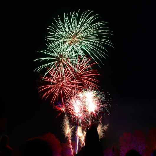 photography of green and red fire works display