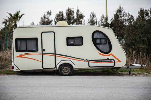 white travel trailer