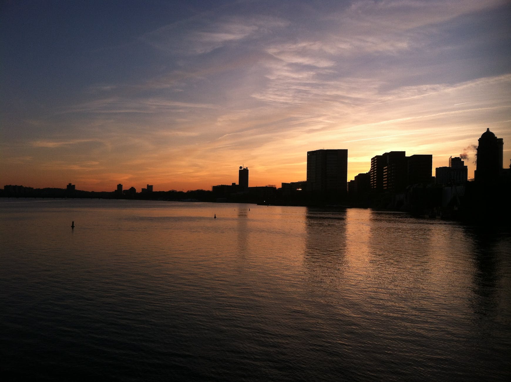 sunset skyline boston dusk